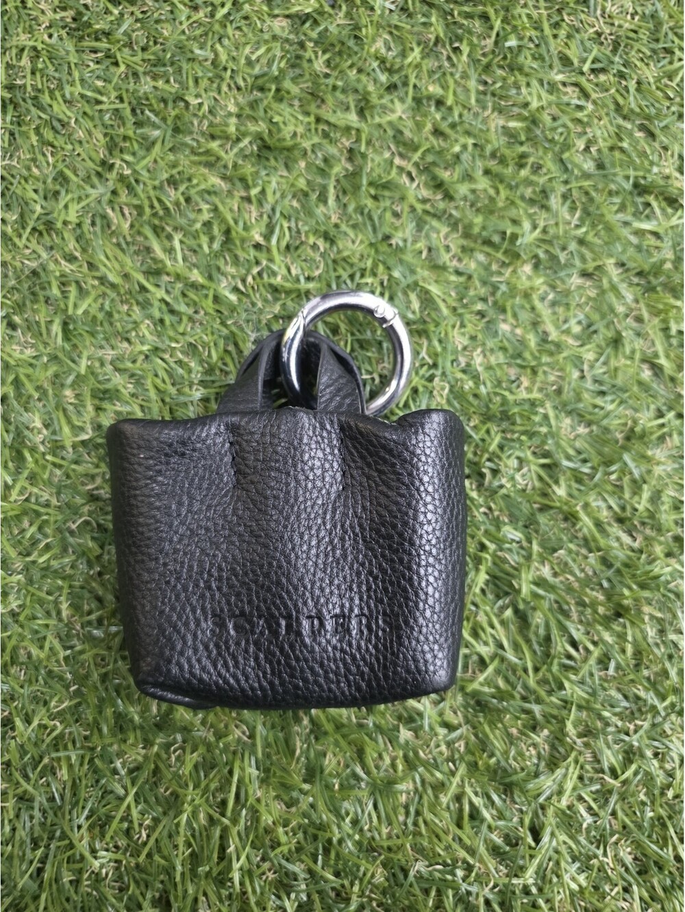 Scalpers Black Pebbled Leather Mini Bag Charm Coin Purse Earbud Case Keychain